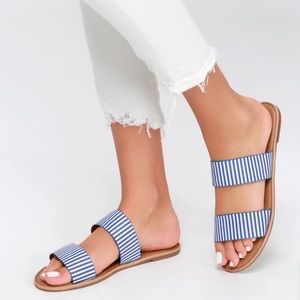Lulus Time to Chill Blue Striped Slide Sandal